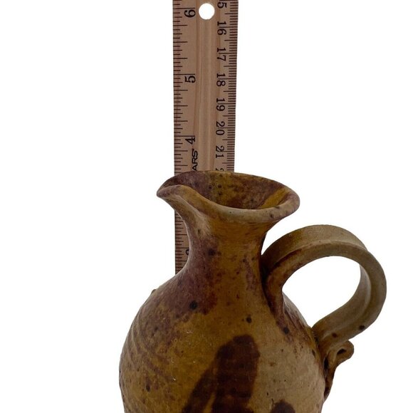 Vtg Studio Art Mini Pitcher Pottery Bud Vase 3 1/2” Neutrals Brown - Picture 8 of 9